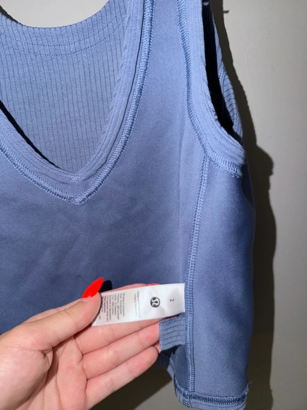 Ribbed V-Neck Crop Tank Top in Dusty Blue